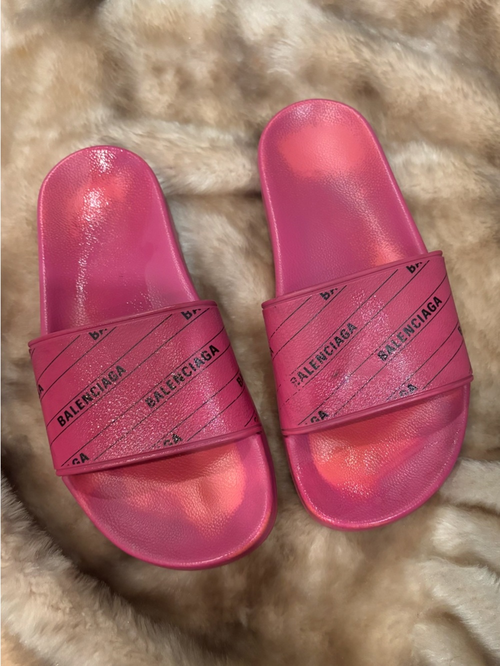 Balenciaga Hot Pink Logo Slide Sandals